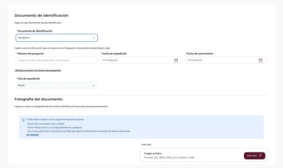 Imagem upload passaporte visto mexicano